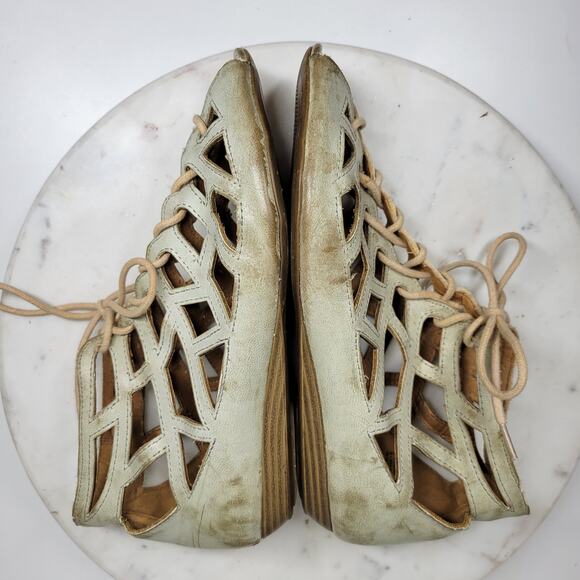 MIA Botticelli Sandals Womens 7.5 Green Leather Cutout Lace Up Strappy Gladiator - Picture 12 of 13